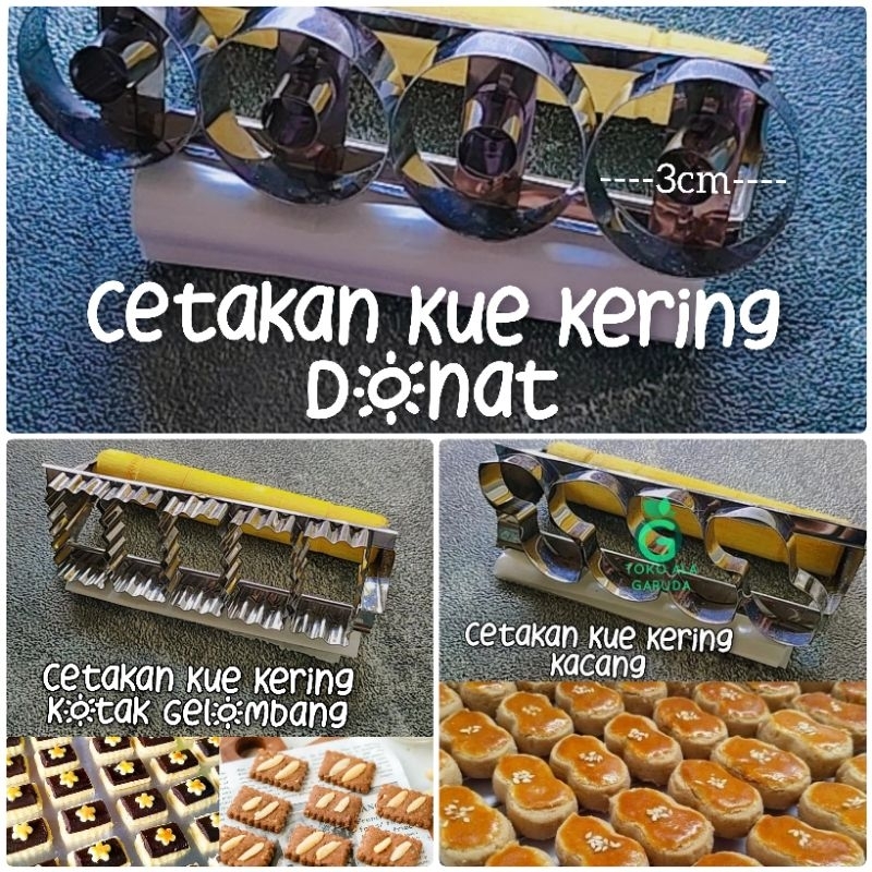 Cookies Cutter Cetakan Kue Kering Bentuk Donat Mini Kotak Gerigi Kacang Gandeng