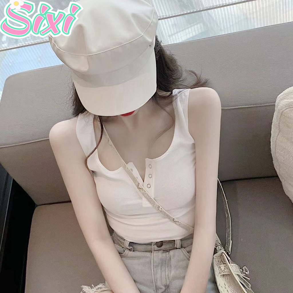 Sixi Kepribadian seksi anak perempuan memperlihatkan kamisol pendek tanpa lengan pusar