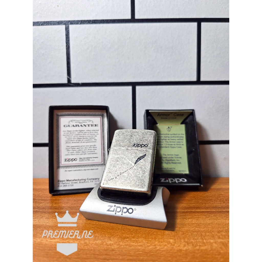 ZIPPO SILVER FEATHER BRADFORD MADE IN USA ORIGINAL WITH SEAL ORANGE