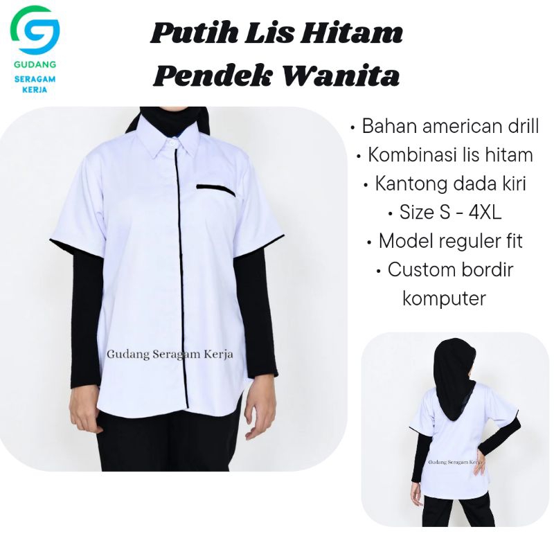 Baju putih wanita/Seragam kerja pendek/Kemeja atasan wanita/Atasan wanita lengan pendek/Baju seragam
