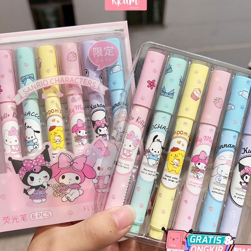 

Terlaku 6 PCS 1 set Stabilo sanrio highlighter Stabilo pastel color cute penanda pewarna