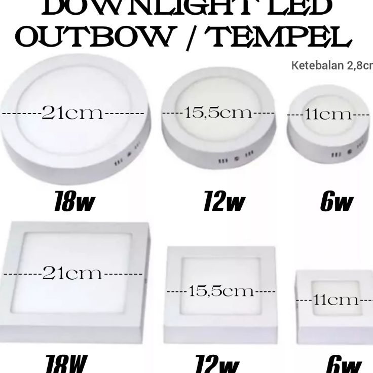 Ws Lampu Downlight LED Panel OB Bulat Kotak Outbow  Tempel Plafon  Cor  dak 6W 12W 18W Watt ibz