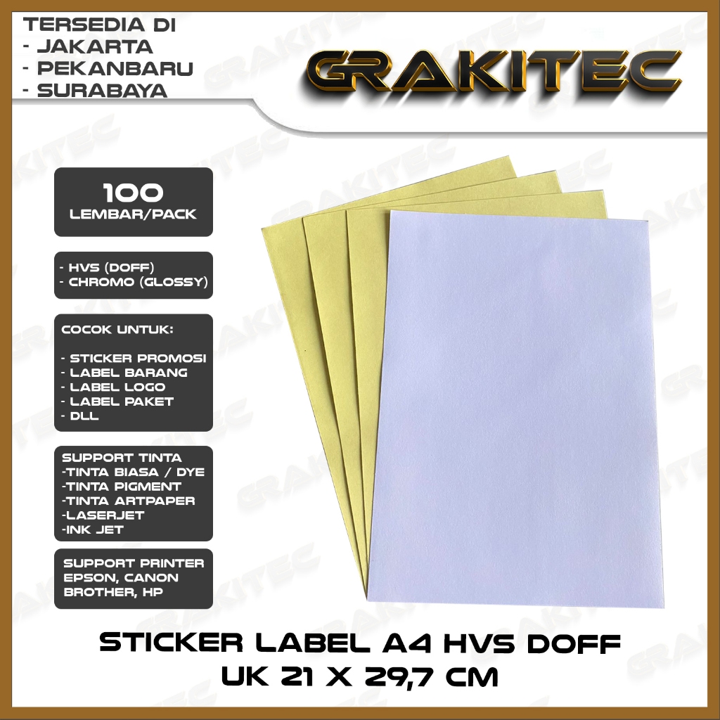 

Kertas Sticker Chromo Doff / Glossy Label A4 isi 100 Lembar / Kromo chromo Grakitec PKU