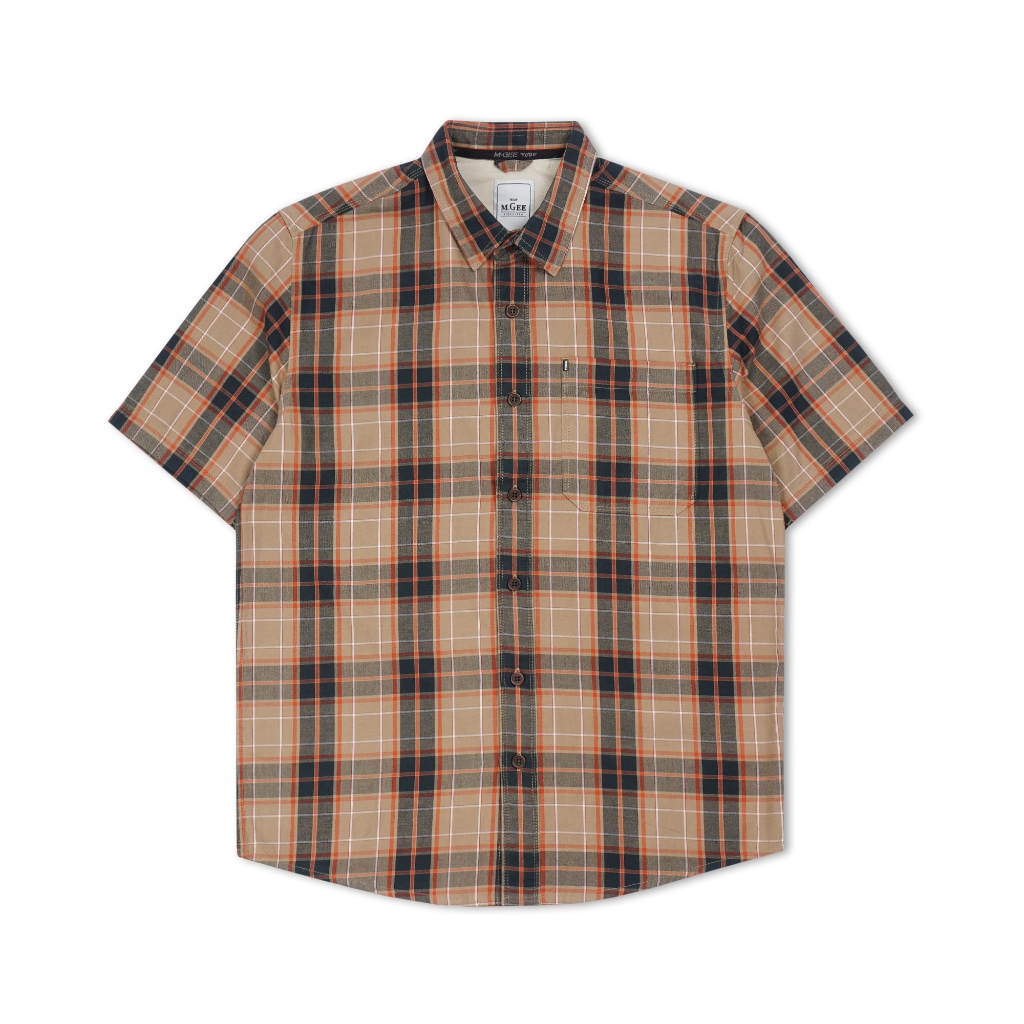MGee Kemeja Pria Lengan Pendek Motif Kotak Regular Fit Short Sleeve Checkered Shirts ALTO C137 Khaky