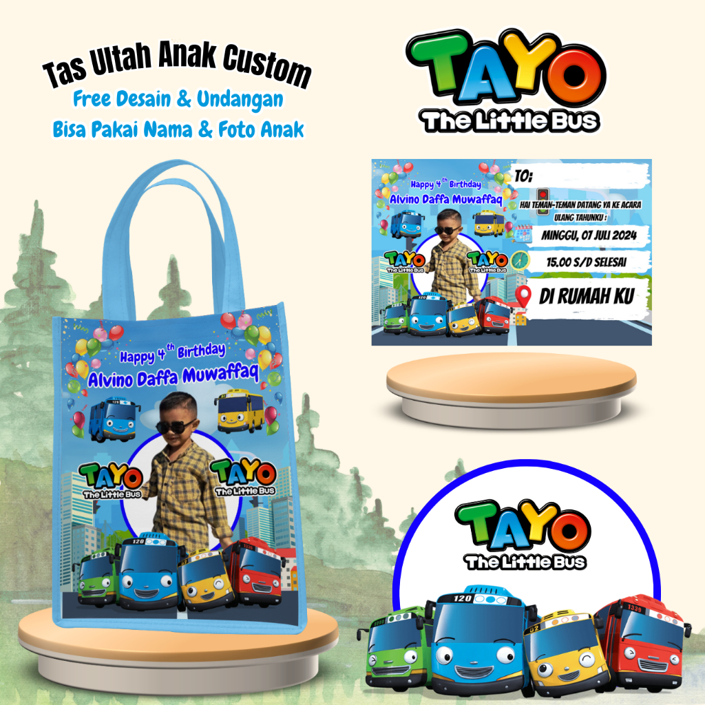 

40 Pcs Tas & Free Undangan Anak Ulang Tahun Custom Desain Muat Kfc