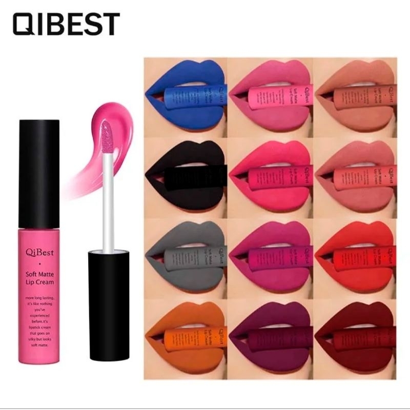 [Ready COD] Lipstik QIBEST Cair Likuid Matte Warna Merah Biru Pink Waterproof