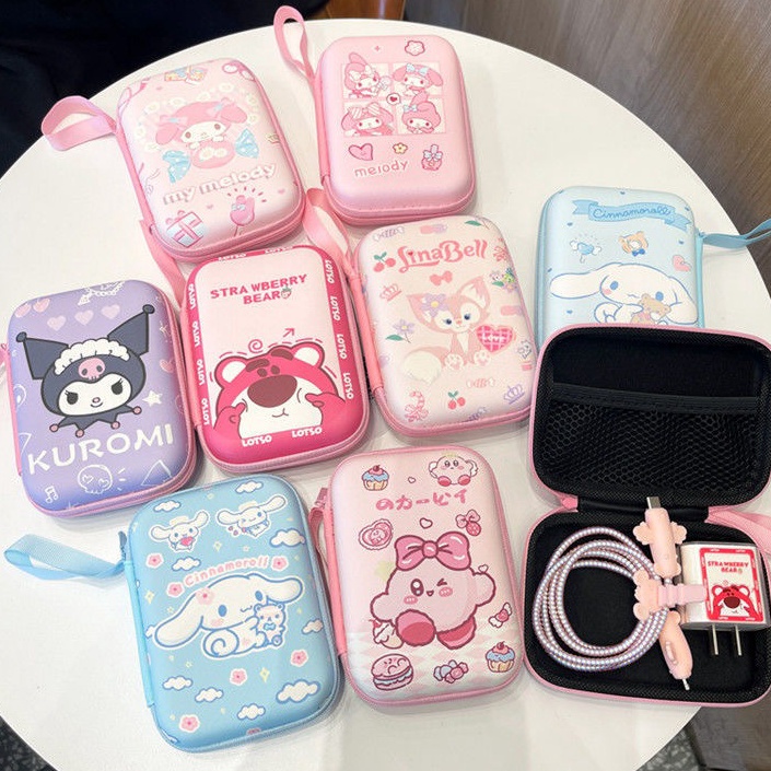 Tas besar persegi panjang tas penyimpanan headphone lucu kartun dompet koin besar kotak penyimpanan 