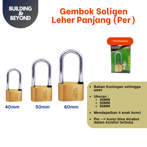 GEMBOK KUNINGAN LEHER PANJANG SOLIGEN / GEMBOK PAGAR RUMAH SOLIGEN