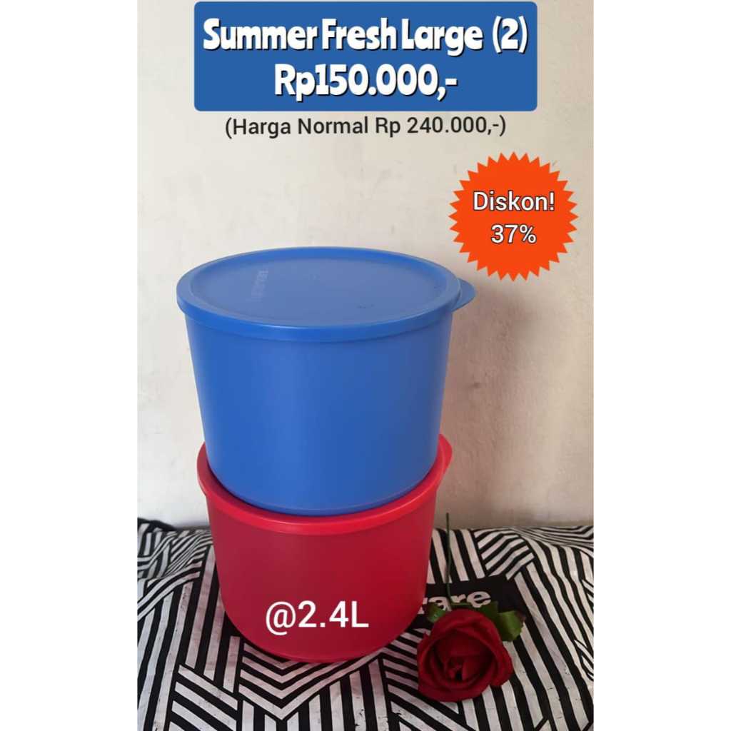 TUPPERWARE SUMMER FRESH LARGE 2,4L(2) - TOPLES MAKANAN RED-BLUE