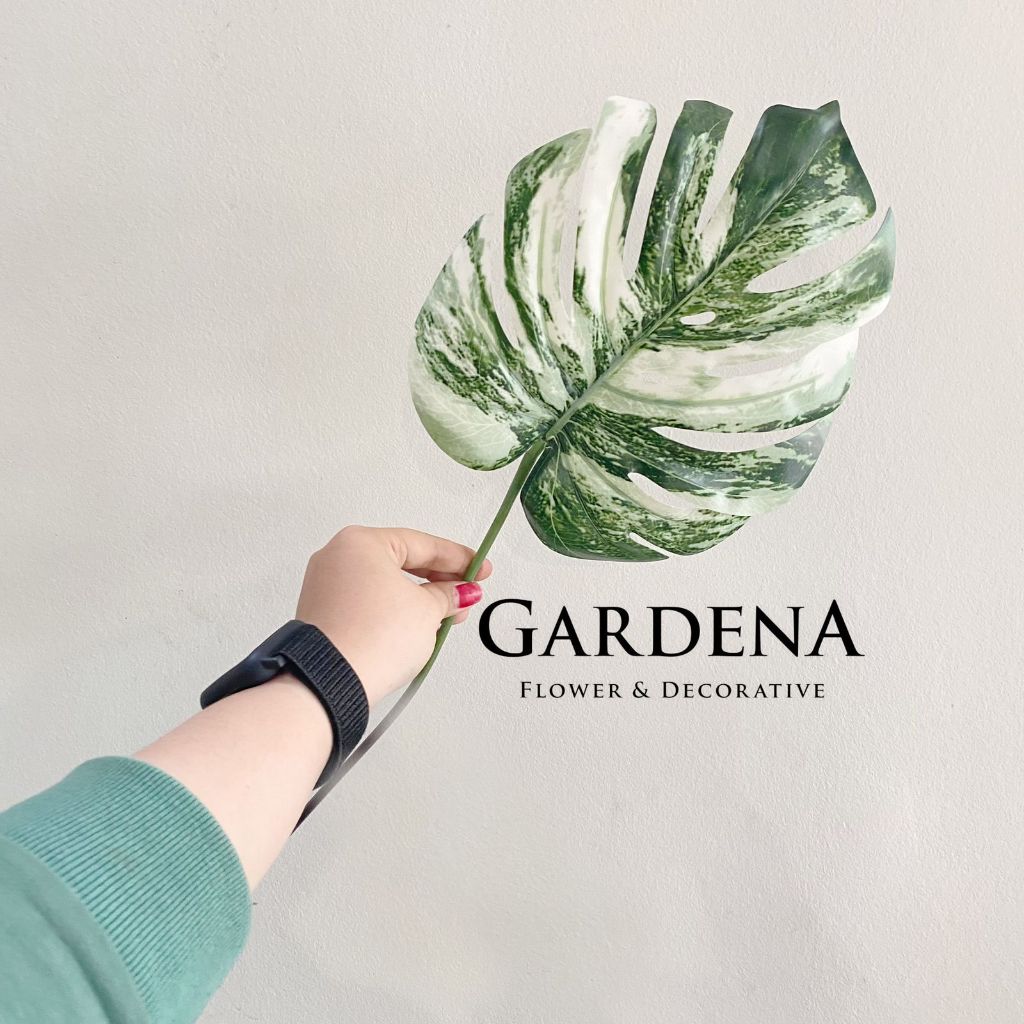 Gardena daun DN Monstera Varigata hijau putih artificial buatan palsu bahan lateks tebal