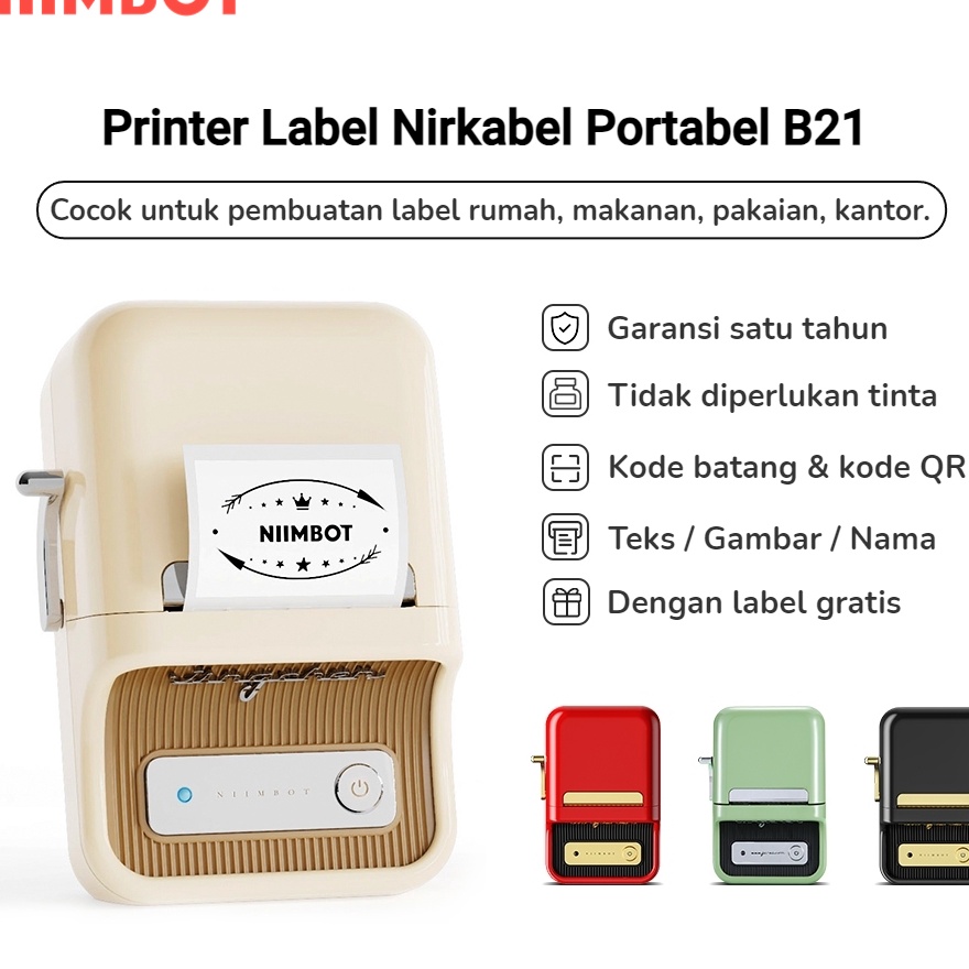 

READY STOK NIIMBOT B21 B1 Pencetak Label Termal Printer Label Portabel Bluetooth Tanpa Tinta dengan 1 Gulung Label Putih