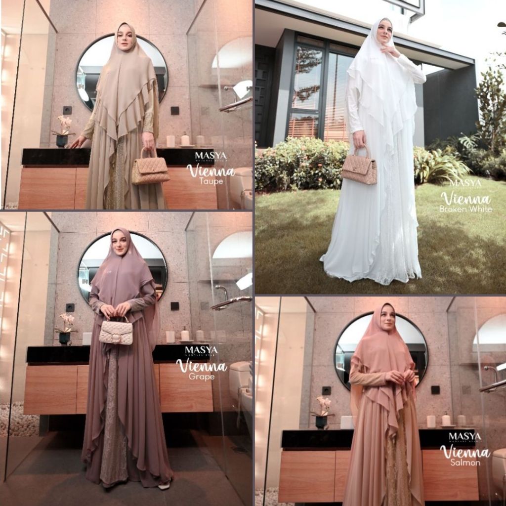 Set Gamis Dress Ceruty Babydoll Brukat Brokat Chantily Premium Syari Branded Khaki - Putih Tulang - 