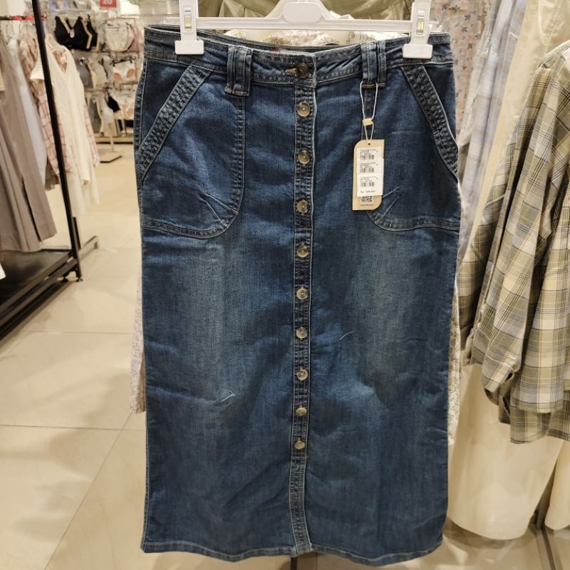 TRISET ROK JEANS MODEL KANCING DEPAN