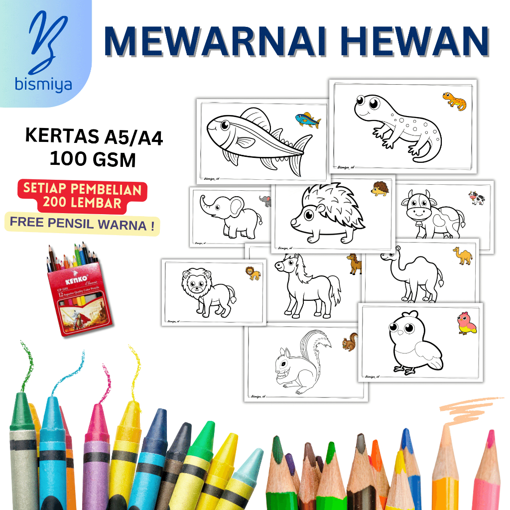 Gambar sketsa mewarnai ~ 100gsm / gambar mewarnai anak / kertas mewarnai / mewarnaiseri hewan / gamb