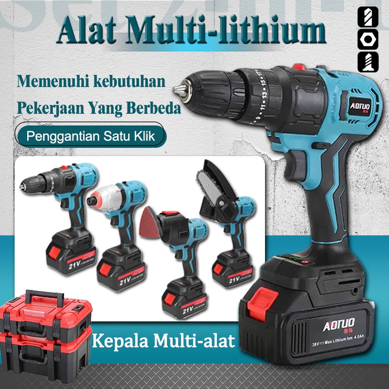 Indonesia ✔ Baterai lithium multi-fungsi bor listrik tanpa sikat set alat listrik set alat rumah set