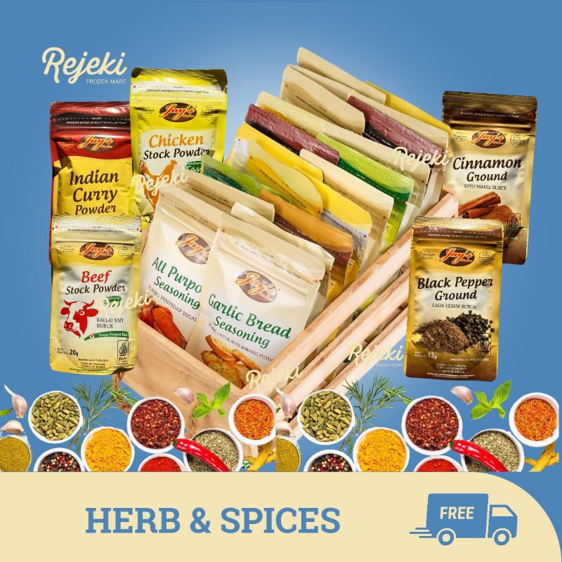 

Jays Seasoning Kaldu Ayam Sapi Jamur Kayumanis Indian Curry Lada Putih Lada Hitam Sachet - Rejeki Frozen Mart