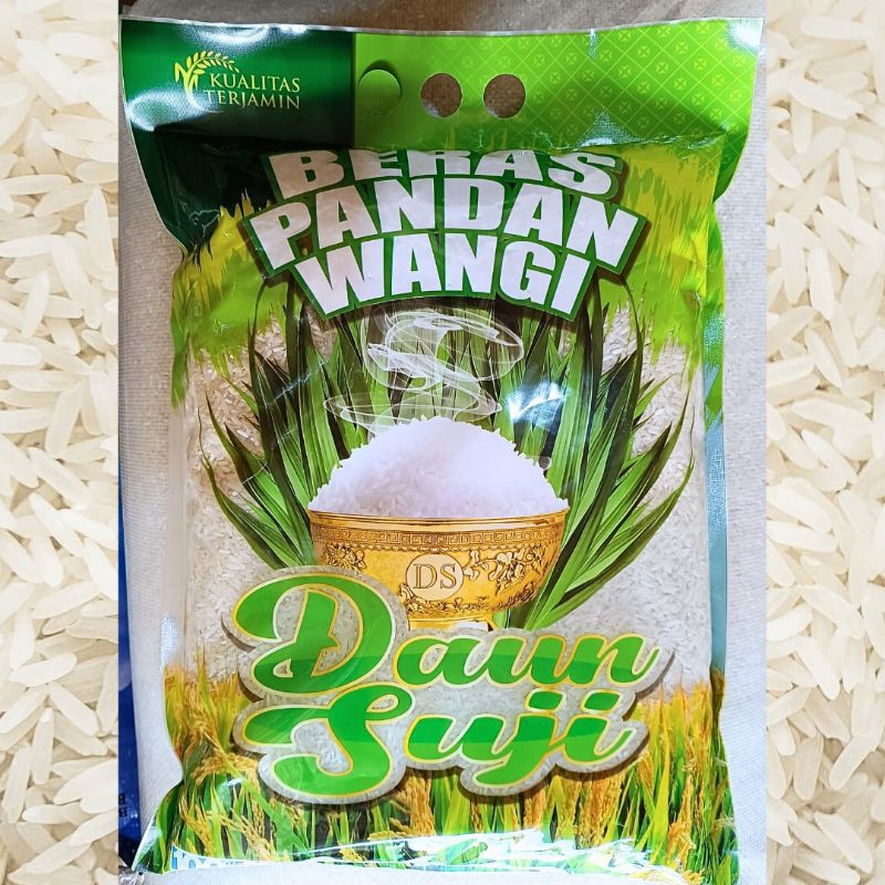 

Beras kemasan daun Suji pandan wangi kemasan isi bersih 5liter beras pulen