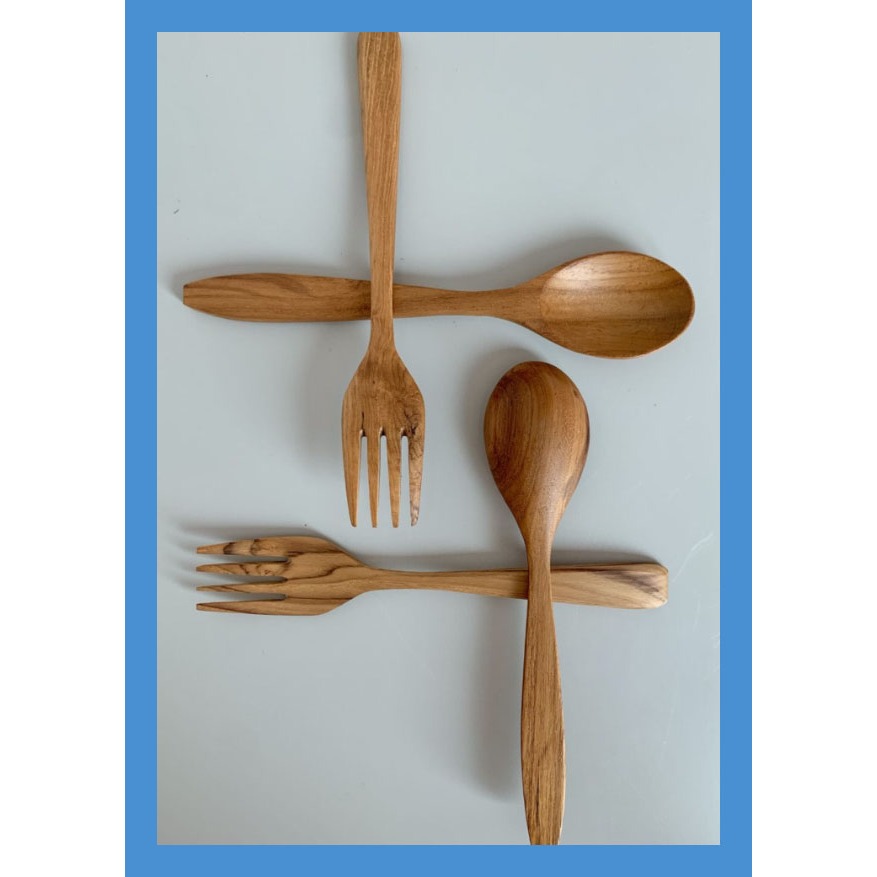 Sendok Garpu Set Kayu Jati Finishing Food Grade