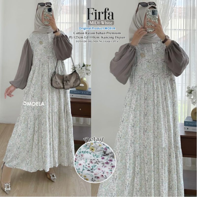Gamis lebaran Midi dress kombinasi crinkle/rayon Original MOELA MOANA - Dafin Kivia Midi MOELA MOANA