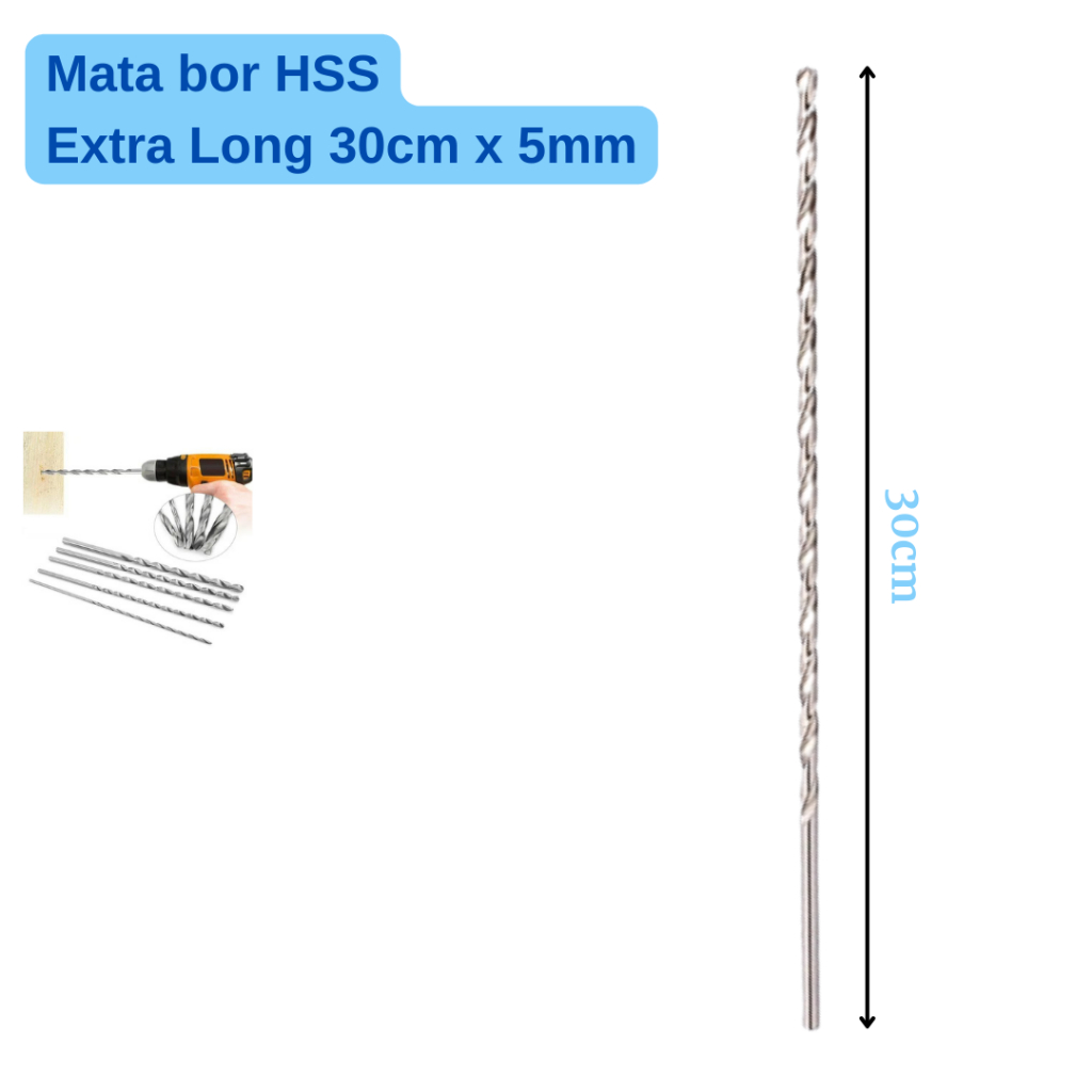 Mata bor HSS kayu besi 5mm panjang 30cm panjang 300mm