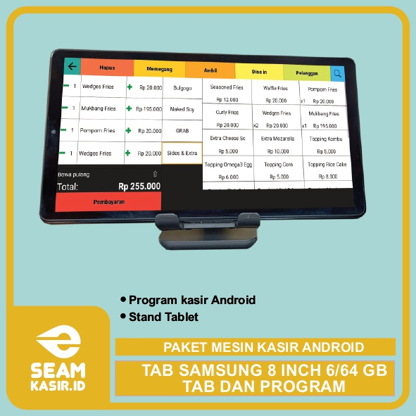 PAKET MESIN KASIR POS ANDROID TABLET/TAB SAMSUNG 8 Inch 4/64GB - TAB & PROGRAM - cocok untuk Restaur