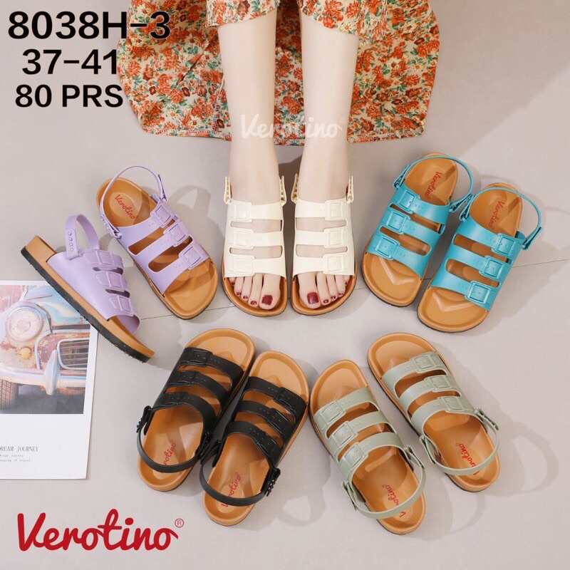 SANDAL VEROTINO 8038-H3 Sandal SLOP Ban 3 gesper Sandal sepatu tali gunung bahan jelly karet import