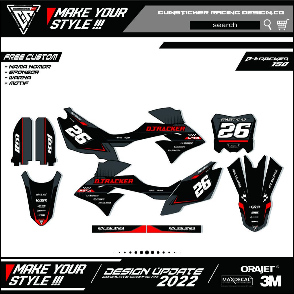 DECAL DTRACKER FULL BODY HITAM ABU MERAH