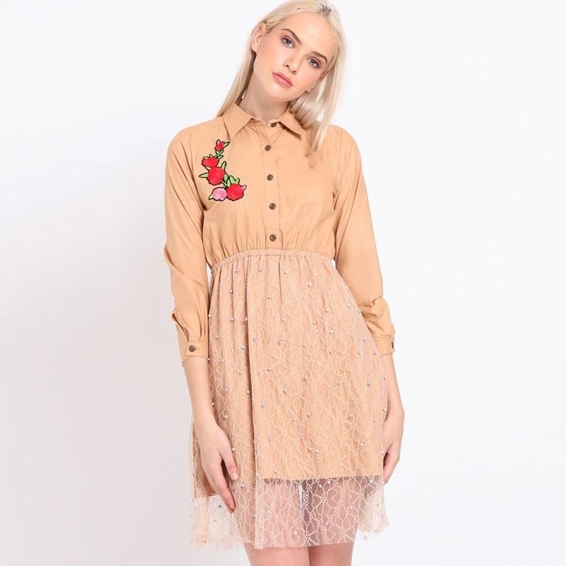 Preloved Dress Midi Agatha Brown Lace Embroidery