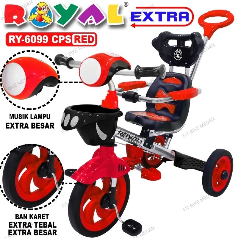 BECAK SEPEDA RODA TIGA TRICYCLE ROYAL 6099 CPS BAN KARET + MUSIK LAMPU