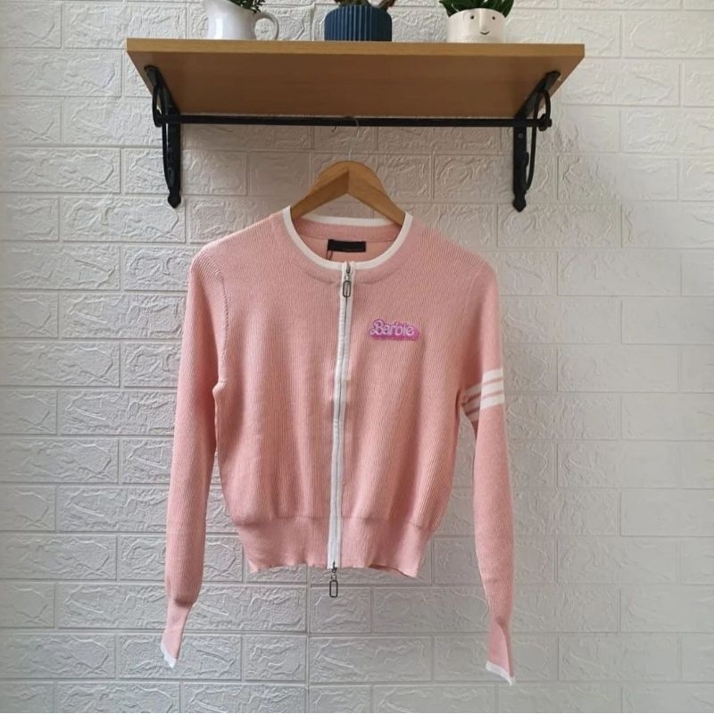 CARDIGAN JAKET BARBIE PEACH CROP KNIT WANITA