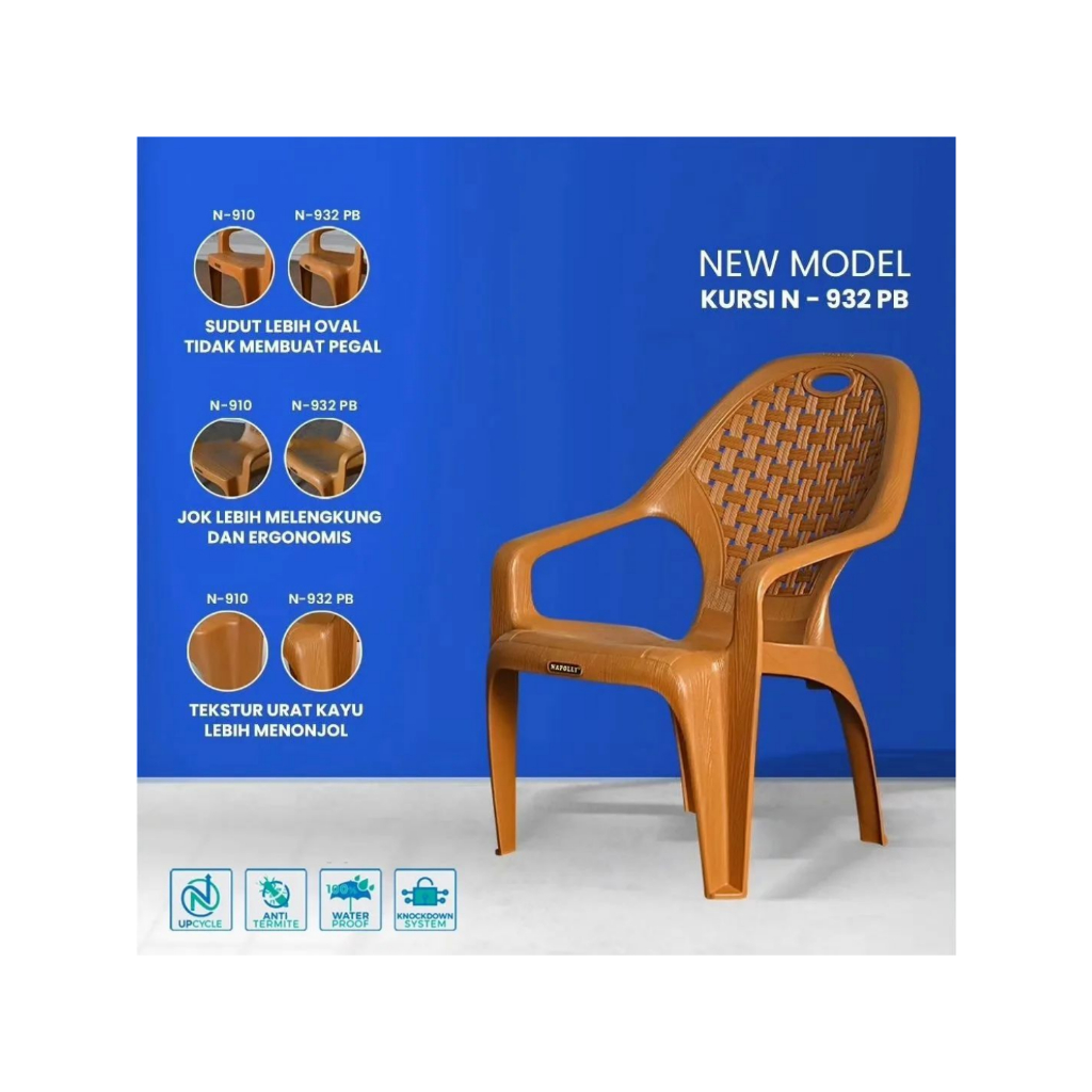 KURSI TERAS NAPOLLY MOTIF TIKAR CEPER JARING BAHAN PLASTIK / KURSI SANTAI KUTAI N910 / KURSI PLASTIK