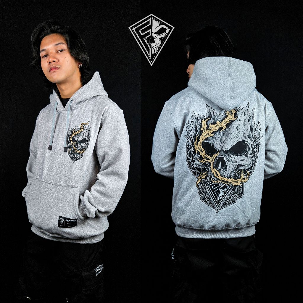 Hoodie FBN Misty Skull Fire Fleece 280 grm m71 Misty