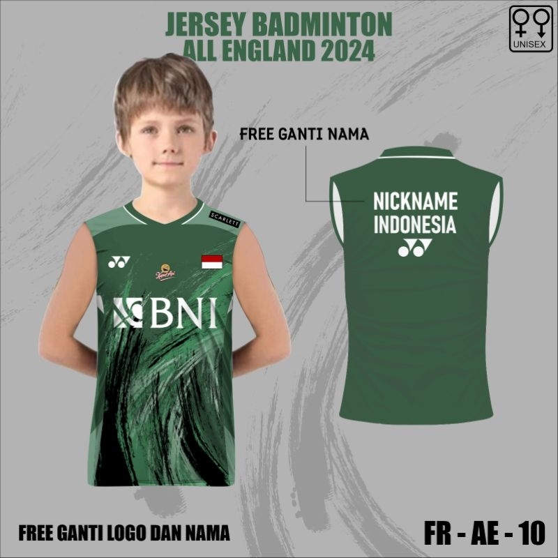 Jersey badminton all england bni anak kaos baju bulutangkis anak tanpa lengan