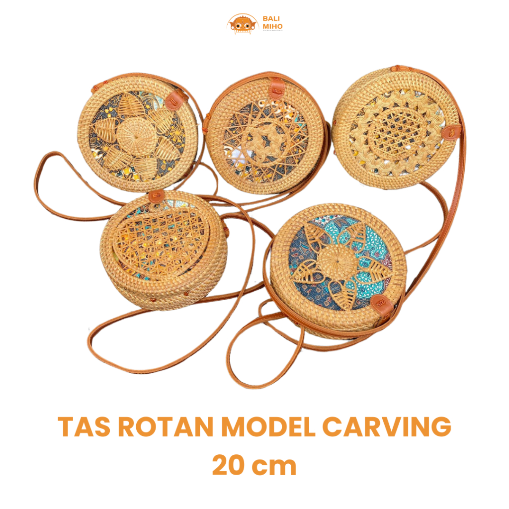 Tas Rotan Model Carving 20 cm - Tas atte Bali Ukir - Tas Rotan Ukir motif bunga - tas rotan motif bi