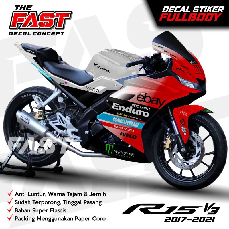 Sticker Decal R15 V3 Full Body 2017-2021Enduro Stiker Motor Yamaha R15 V3 2017-2021 Terbaru Striping