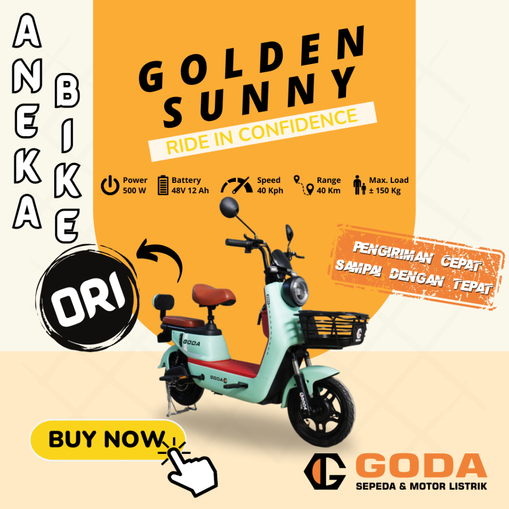 Sepeda Listrik GODA GD147B Garansi Resmi - GD 147 B Golden Sunny - ANEKA BIKE GODA OFFICIAL -GD 147B