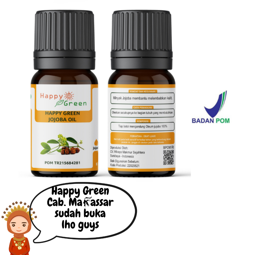 BPOM Approved Happy Green Jojoba Oil -Minyak Jojoba Murni 100% Cabang Makassar