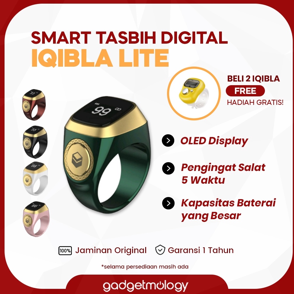 Lihat Disini iQIBLA Smart Tasbih Digital Ring Zikr1 Lite Tasbeeh Counter Zikir OLED Display BT51 Wat