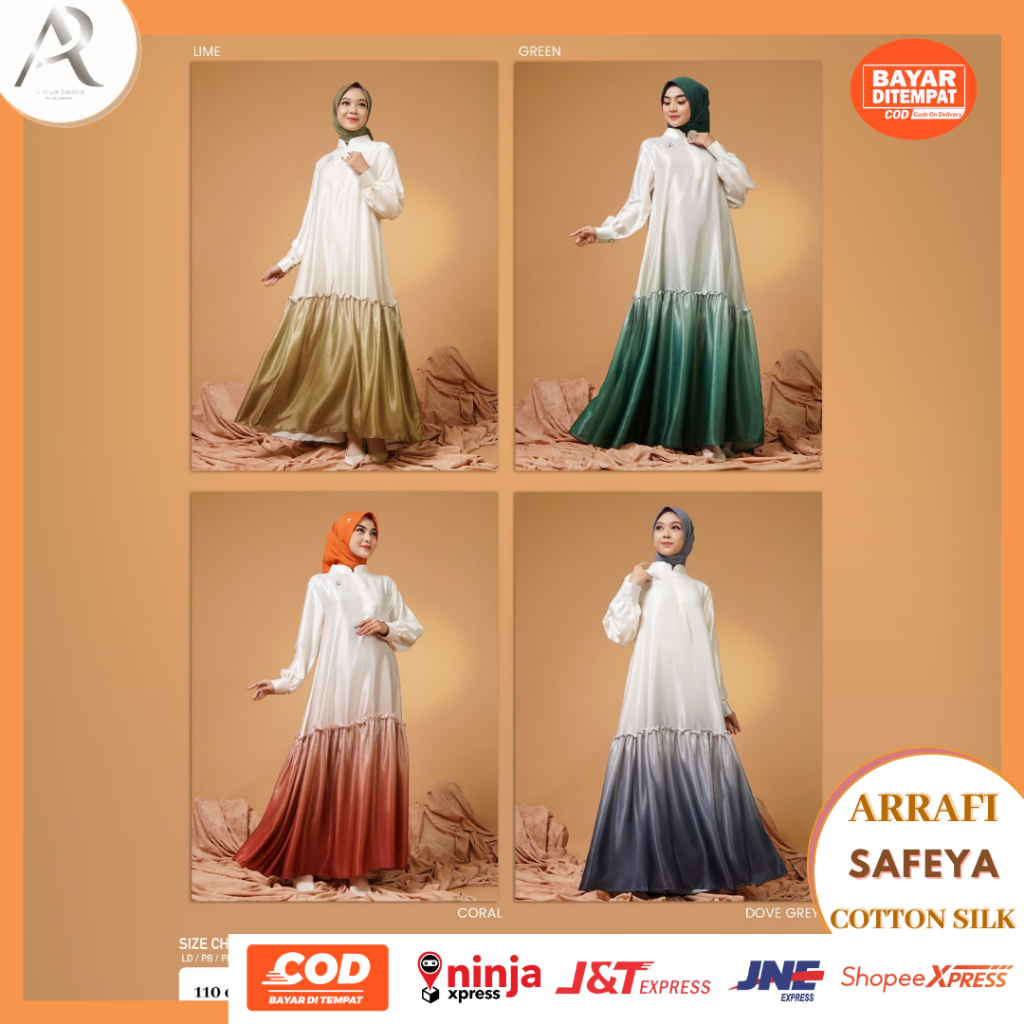 Baju Gamis Wanita Dress Ar Rafi Bahan Cotton Silk Premium Model Terbaru Kekinian Best Seller 2024 Safeya Dress by Arrafi Hijab Official All Size LD 110