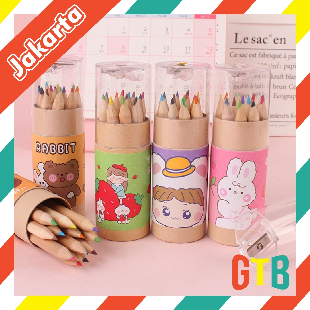 

❤️GTB❤️ Pensil Warna Dan Peraut Pensil Warna Set 12 Warna S120