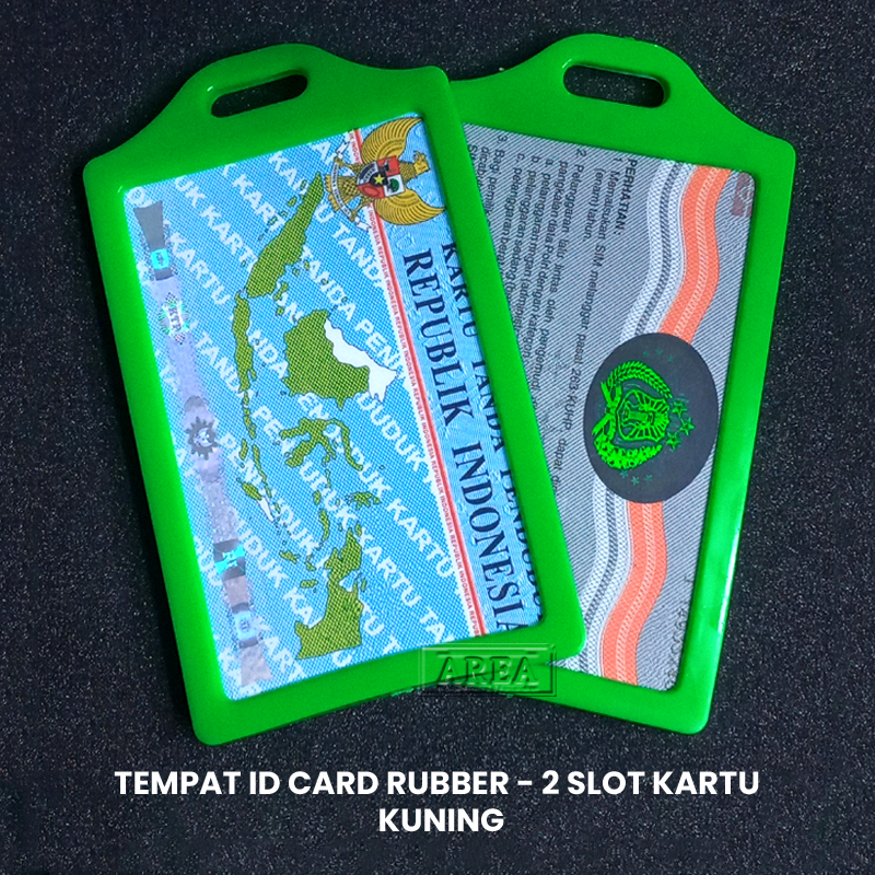 

Tempat ID Card Hijau Rubber Waterproff 2 Slot Kartu Potrait/Vertikal/Berdiri Tanpa Tali