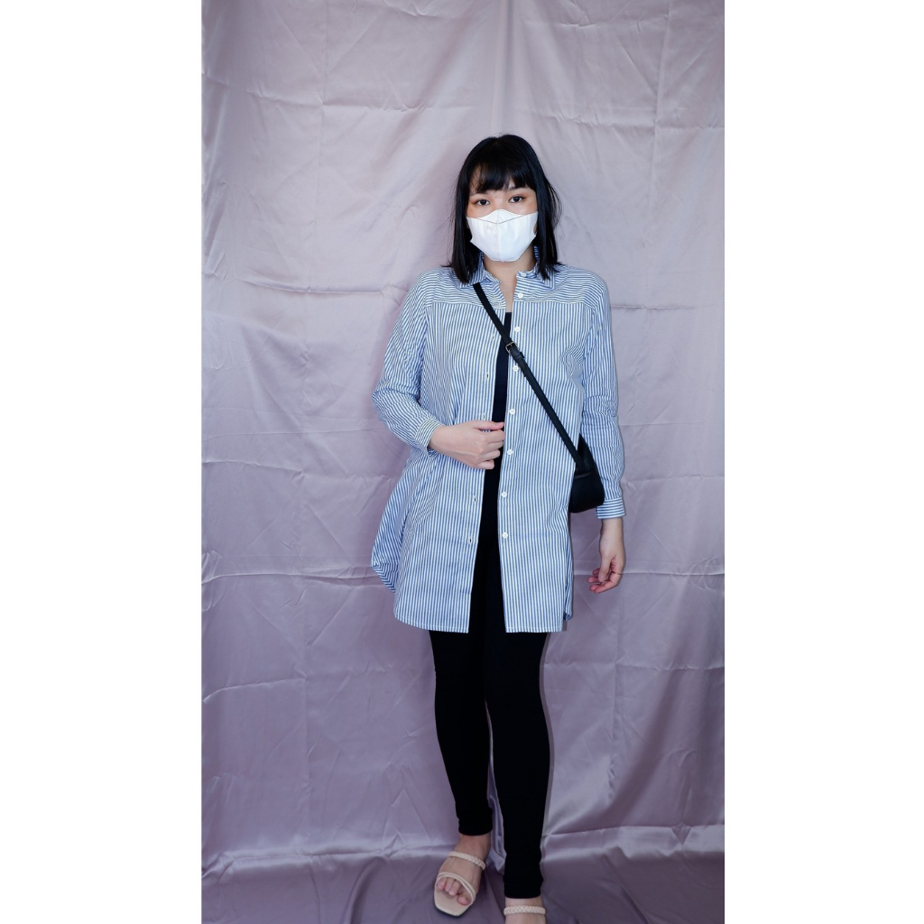 Baju Muslim Tunik Salur Motif Garis All Size OLC Atasan Wanita