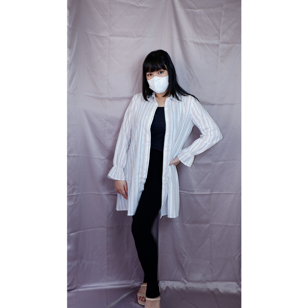 Baju Muslim Tunik Salur Motif Garis All Size Tangan Karet OLC Atasan Wanita