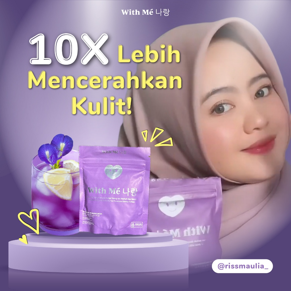 WITHME Collagen Drink with butterfly pea L gluthatione birdnest and DNA salmon | Minuman kolagen pem