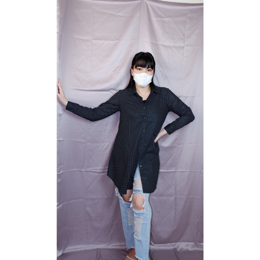 Baju Muslim Tunik Motif Polkadot All Size OLC Atasan Wanita