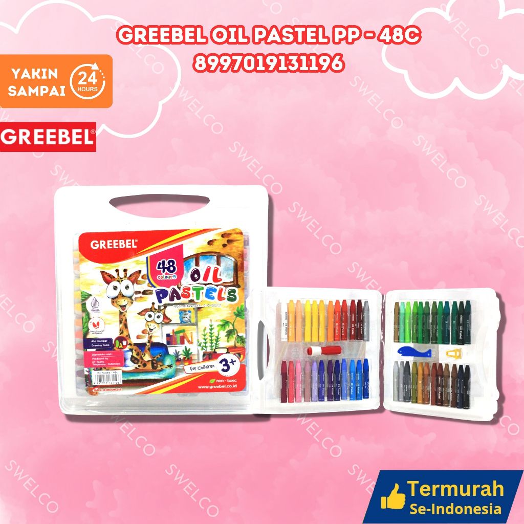

GREEBEL Crayon Krayon Kids Oil Pastel 48 Warna (48C) tdk berdebu cerah utk anak sekolah art& tdk beracun GREEBEL OIL PASTEL PP-48C