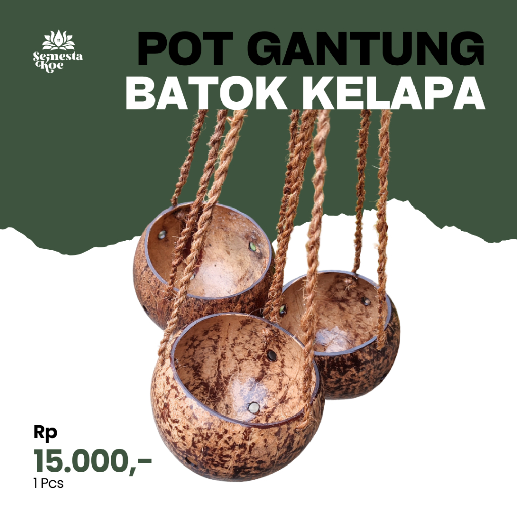 Pot Gantung Batok Kelapa Tali Sabut / Pot Gantung Anggrek Batok Kelapa