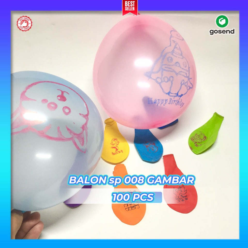 Balon Gambar Hewan 100 Pcs / SP 008 / Balon Motif Hewan Gambar  100 Pcs