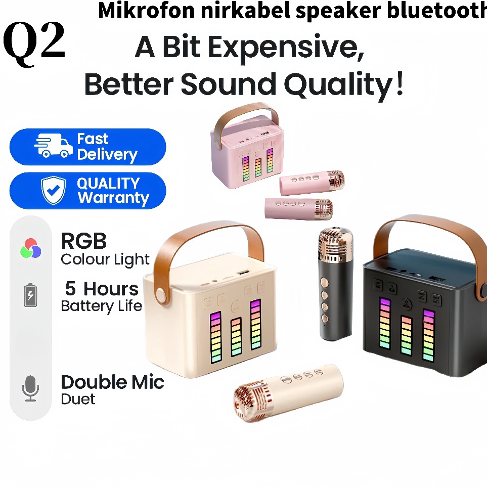 DN Colorful atmosphere lights Speaker bluetooth LED 2Mic 1 set karaoke speaker ktv Cute Wireless Luc