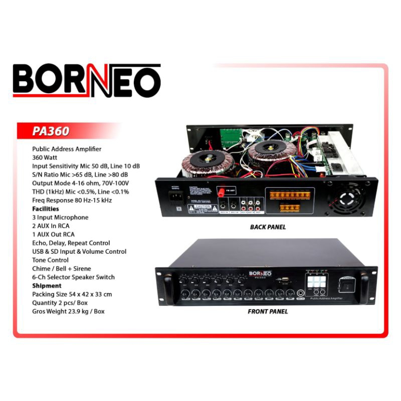 Power Amplifier Public Address Amplifier 360 watt BORNEO PA360 Original Amplifier Borneo PA 360 360 